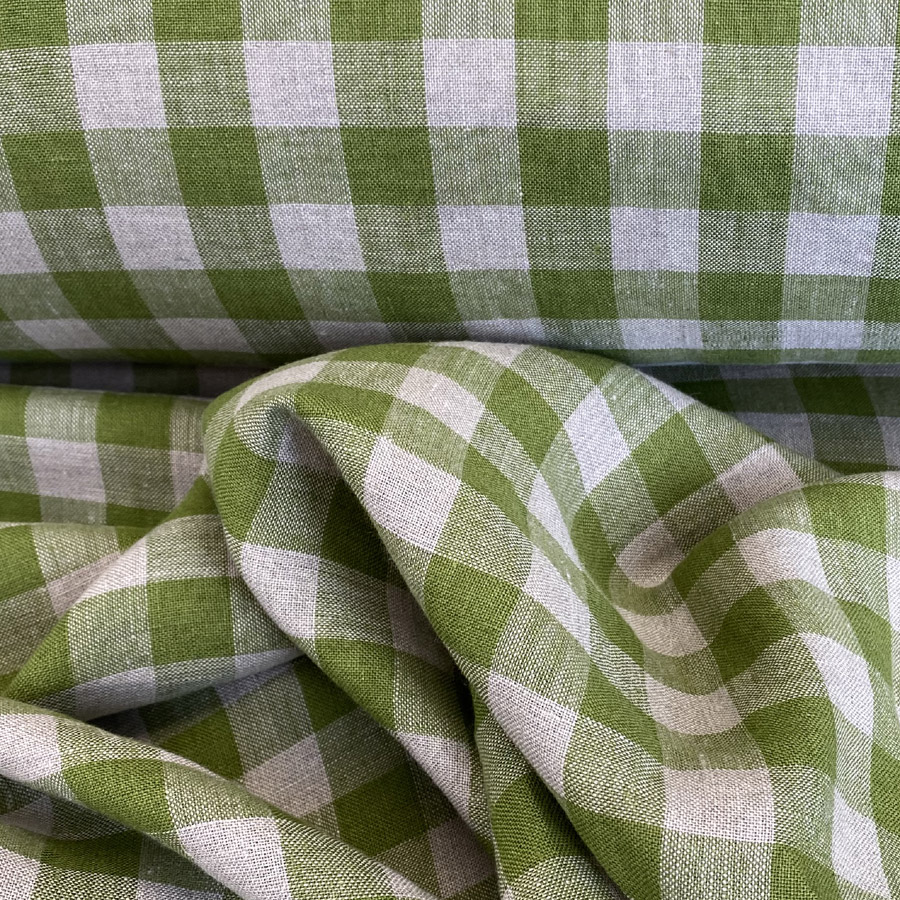 Washed Linen Check Grass Green