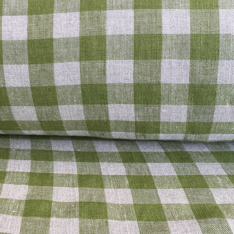 Washed Linen Check Grass Green