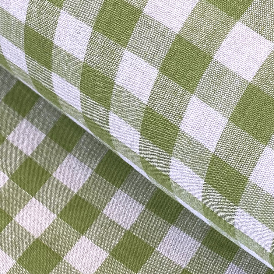Washed Linen Check Grass Green