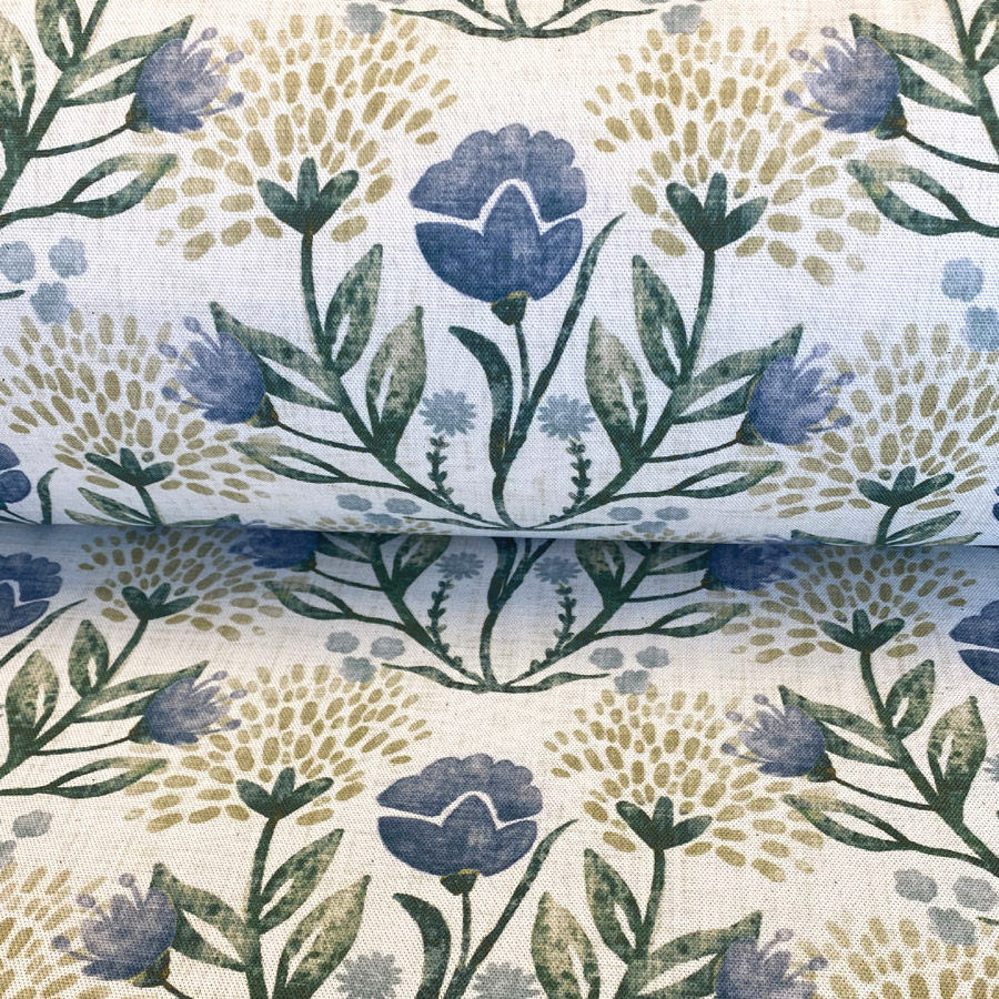 Wild Clover on Ivory - Indigo and Gold