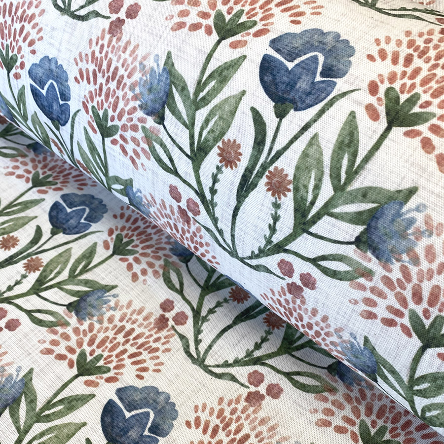 Wild Clover on Ivory - Indigo and Red