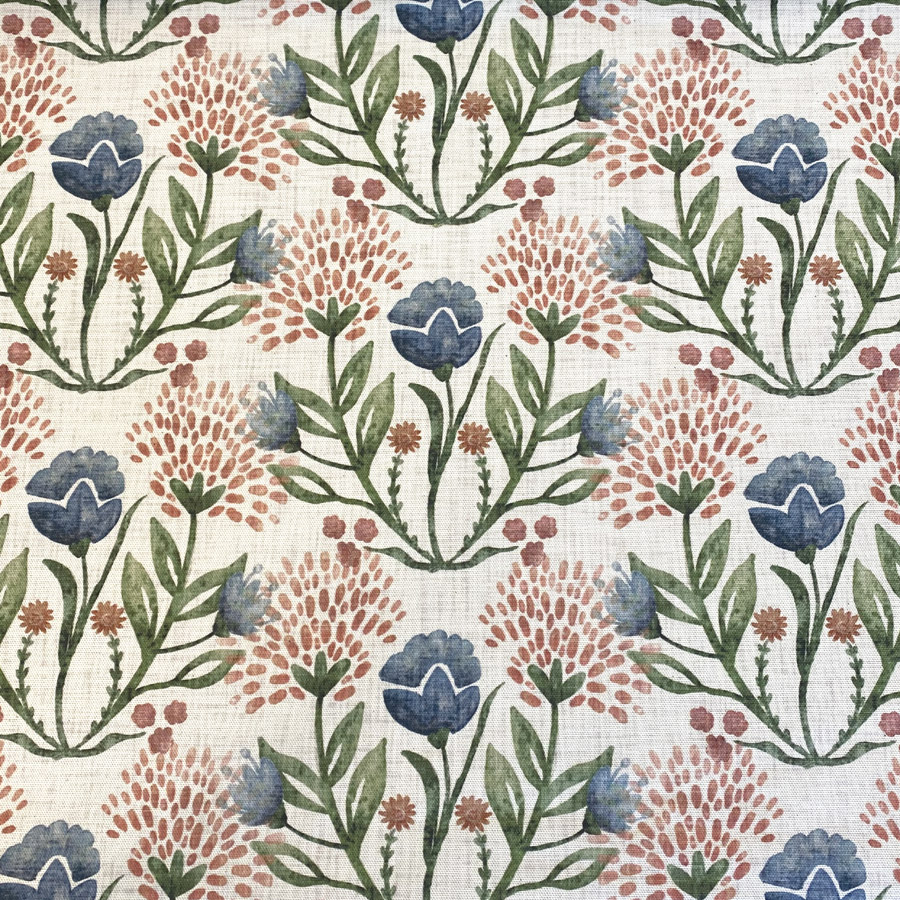 Wild Clover on Ivory - Indigo and Red