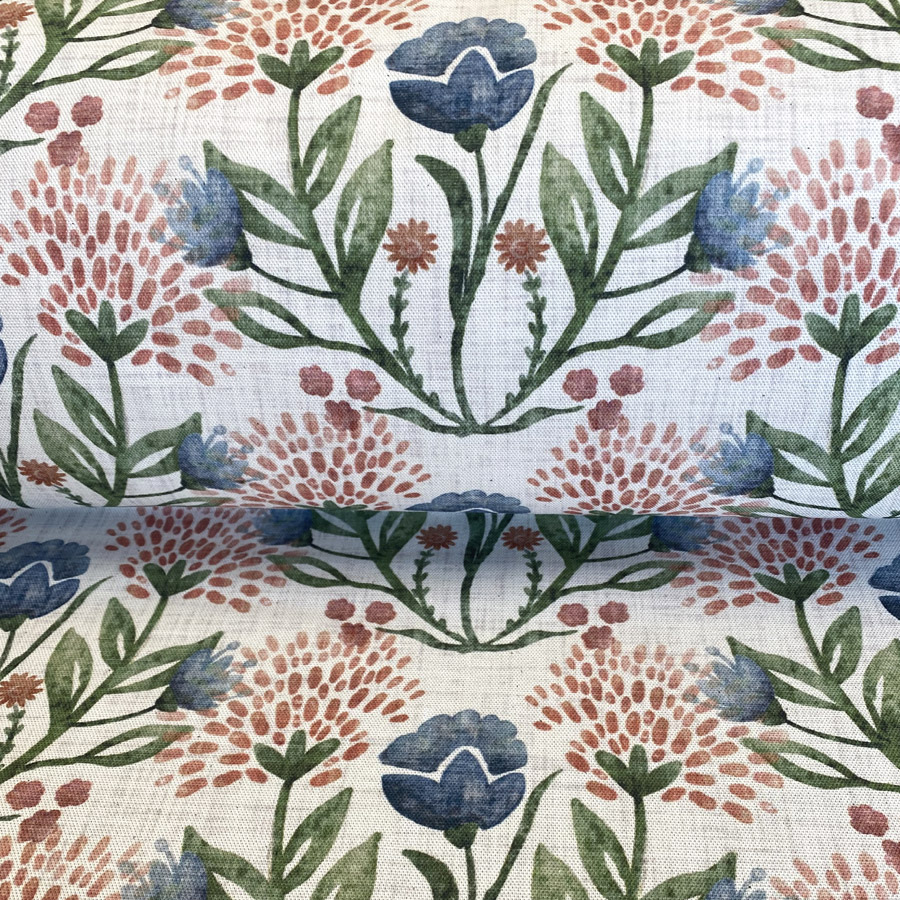 Wild Clover on Ivory - Indigo and Red