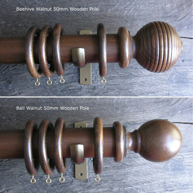 50mm Wooden Curtain Pole Set - Walnut finish