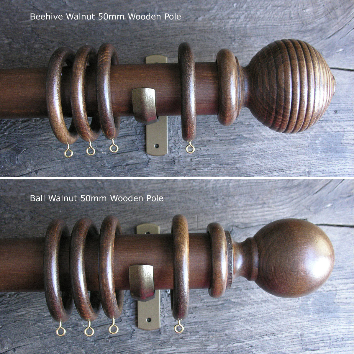 50mm Wooden Curtain Pole Set - Walnut finish - Image 1