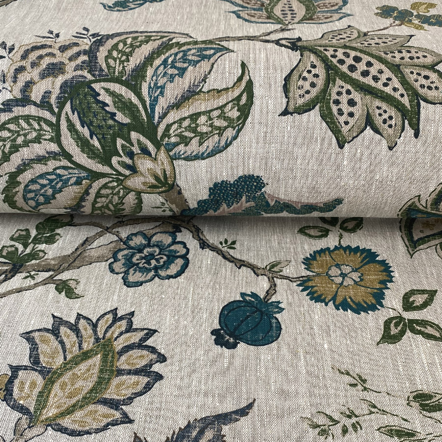 Yasmin Linen - Indigo and Leaf Green