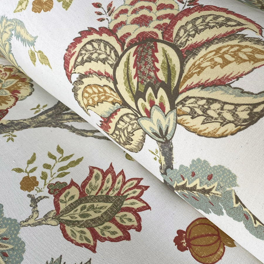 larger scale tree of life fabric 100% cotton duck egg and gold