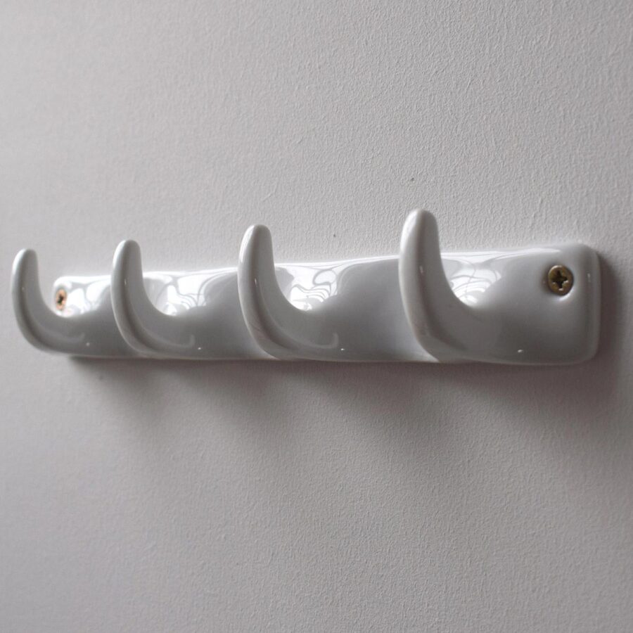 White Ceramic Bathroom Hook Quadruple