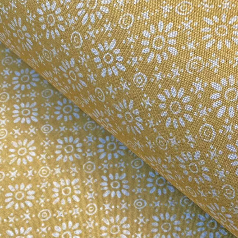 Daisy Pattern Fabric Ochre Mustard