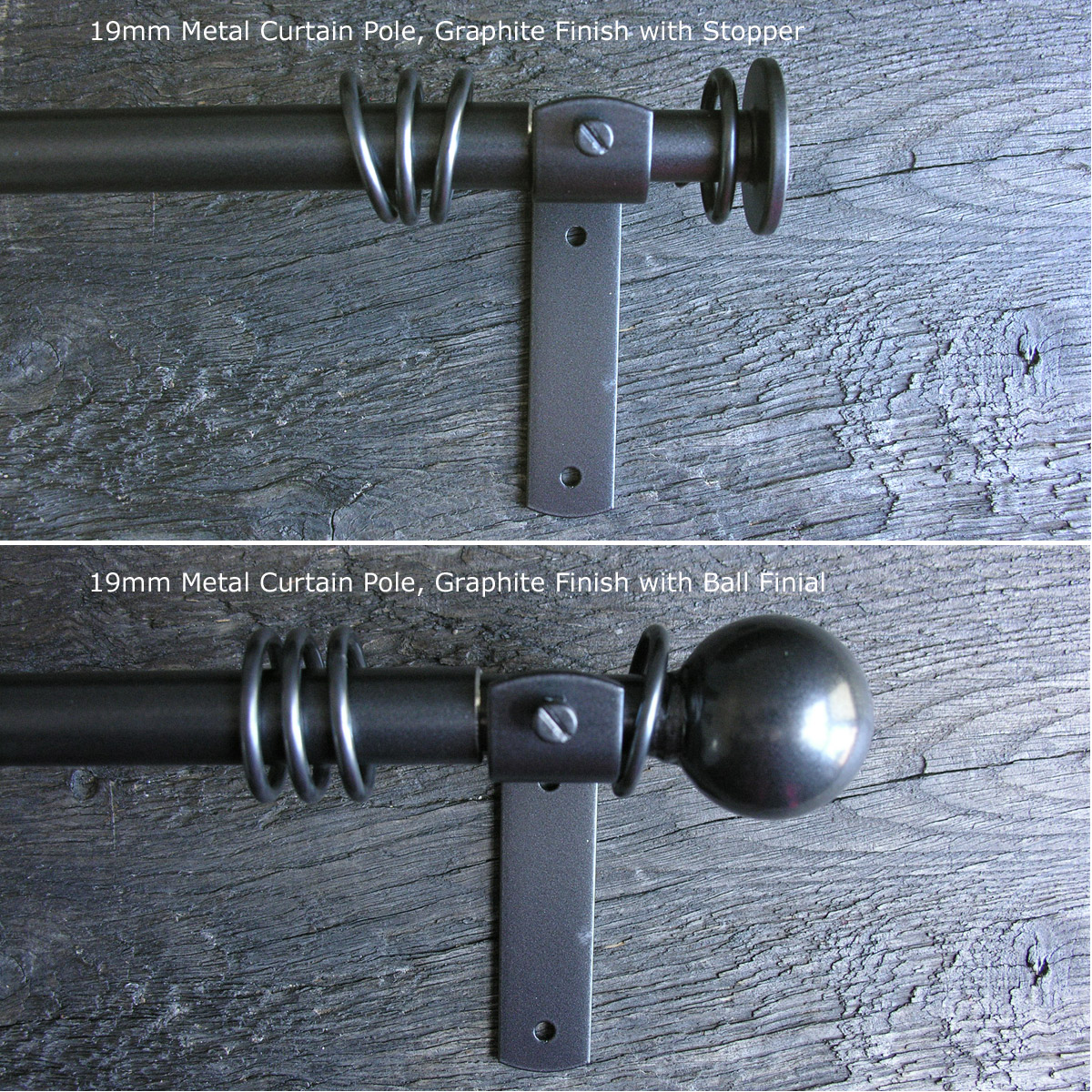 Metal Curtain Pole Set - Graphite Grey 19mm - Image 1