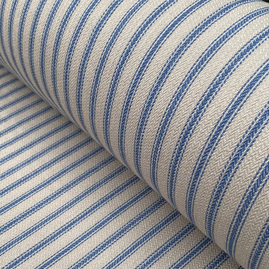 Ticking Fabric blue on beige stripe