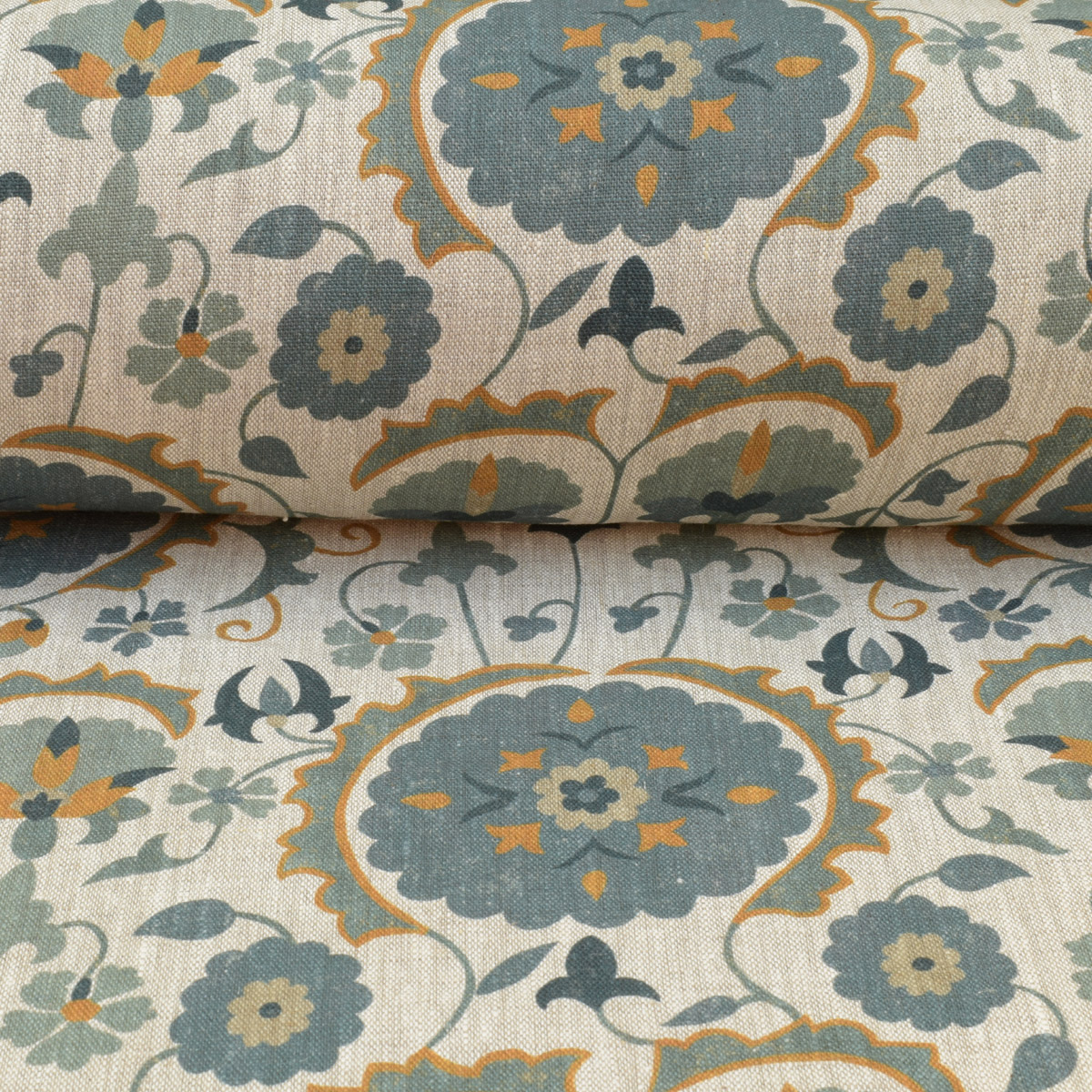 Karabair Linen - Teal, Ink and Ochre - Image 3