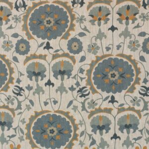 Karabair Linen - Teal, Ink and Ochre - Image 2