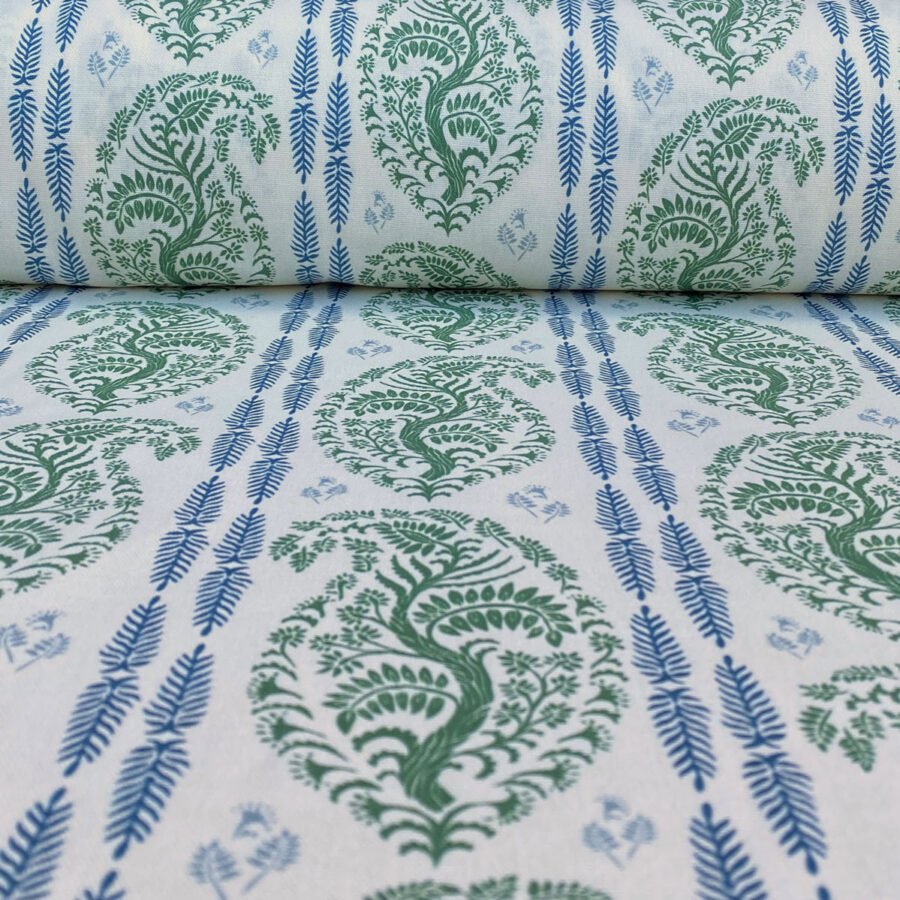 Larisa Stripe Ivory - Leaf Green and Indigo
