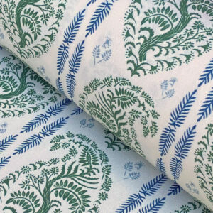 Larisa Stripe Ivory - Leaf Green and Indigo - Image 1