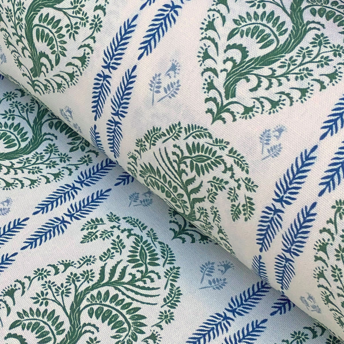 Larisa Stripe Ivory - Leaf Green and Indigo - Image 1