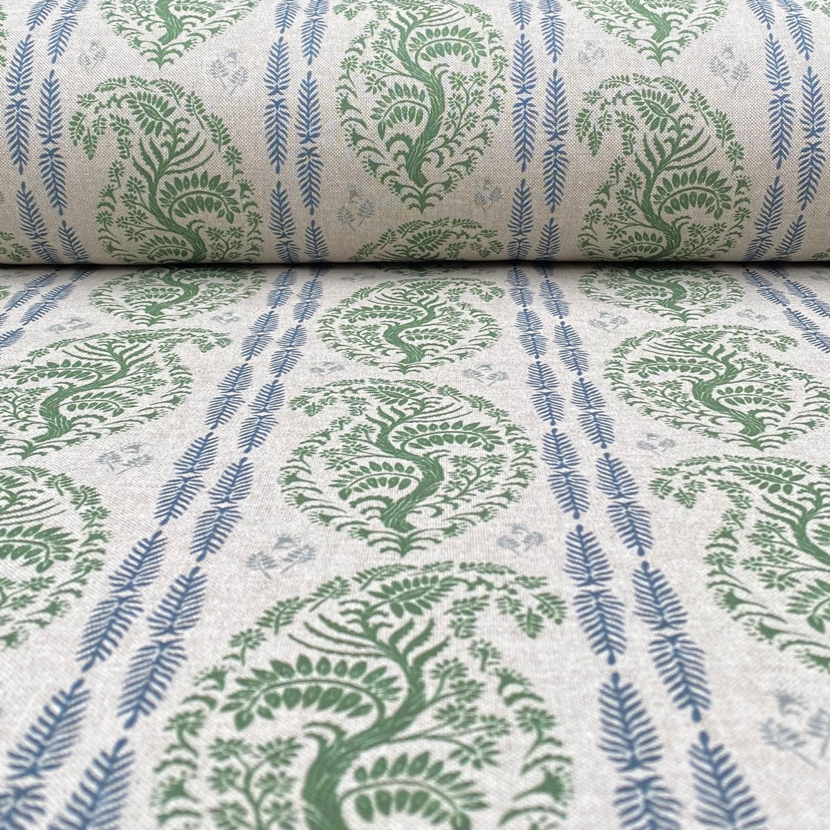 Larisa Stripe Natural - Leaf Green and Indigo - Image 3