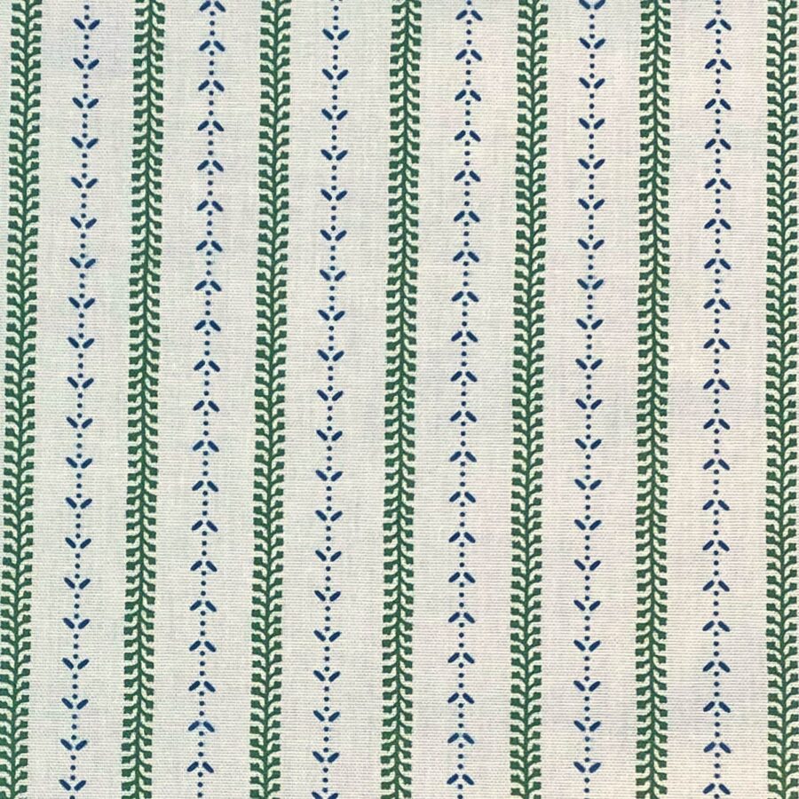 Maya Stripe Ivory - Leaf Green and Indigo