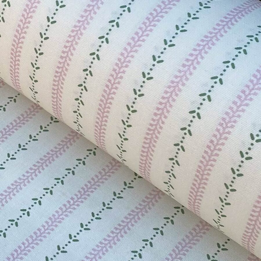 Maya Stripe Ivory - Pink and Leaf Green