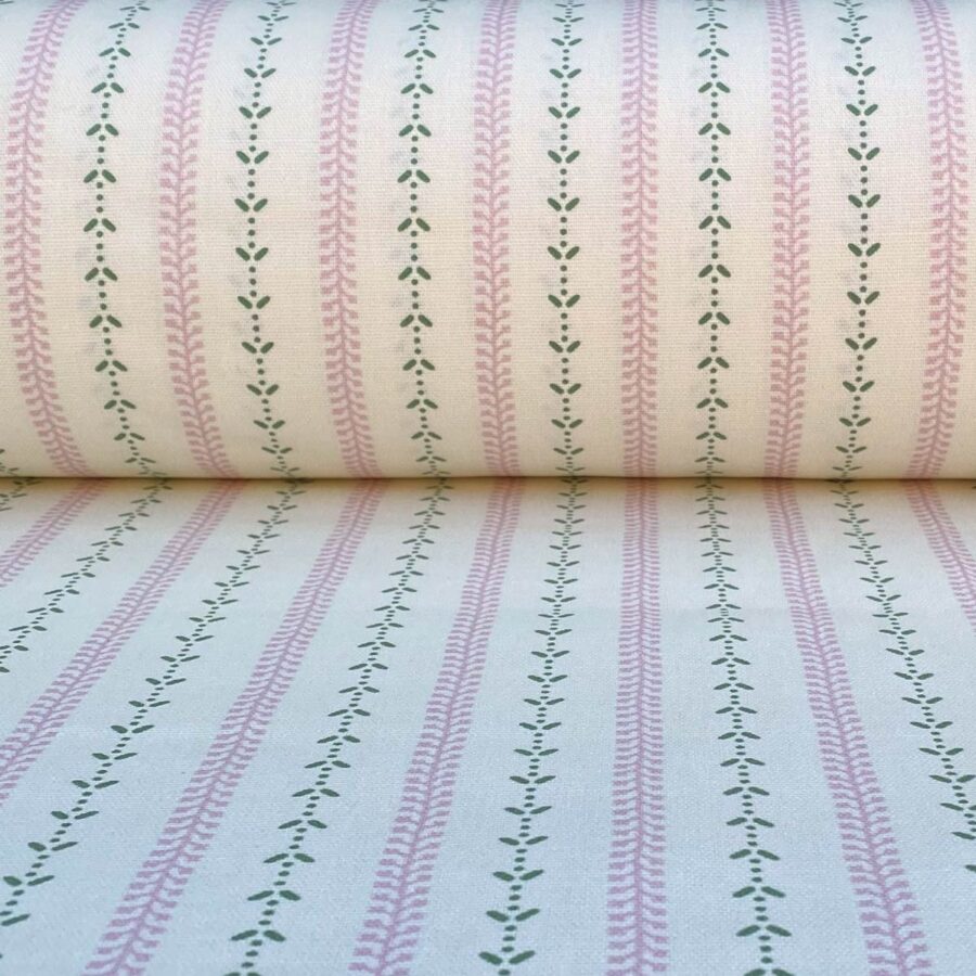 Maya Stripe Ivory - Pink and Leaf Green