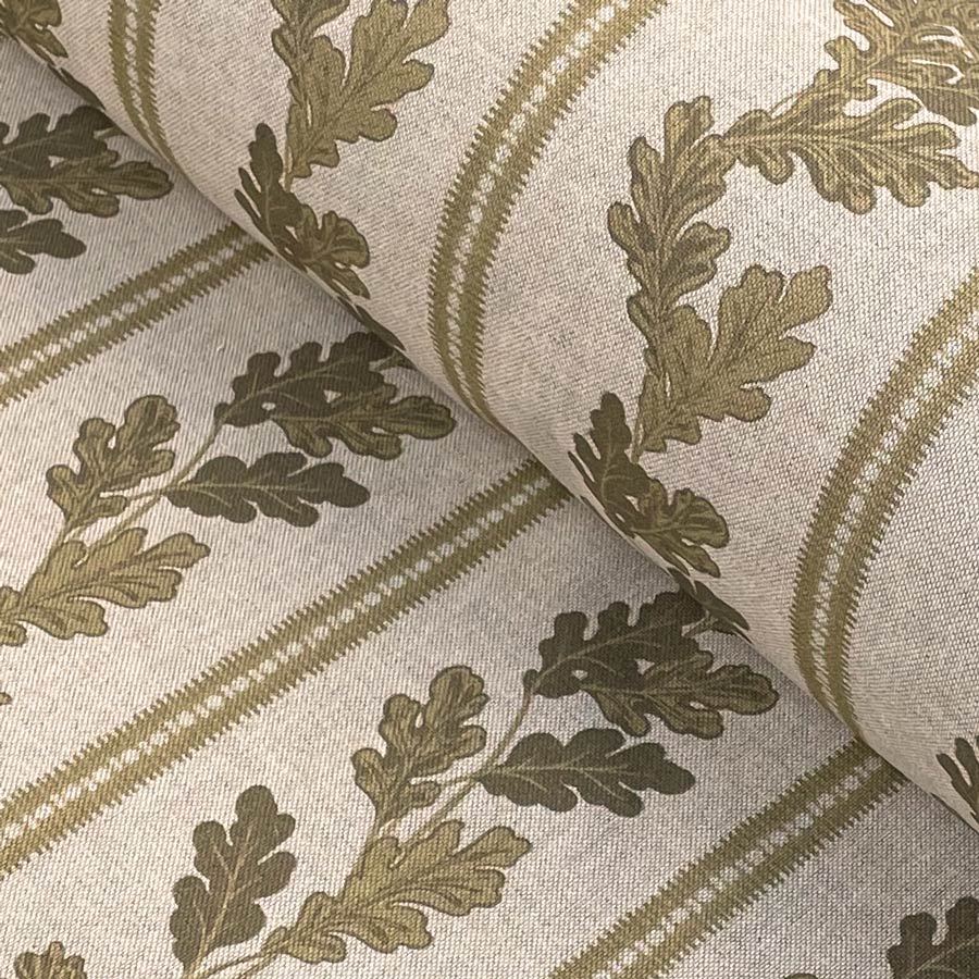 Oak leaf striped fabric in mustard