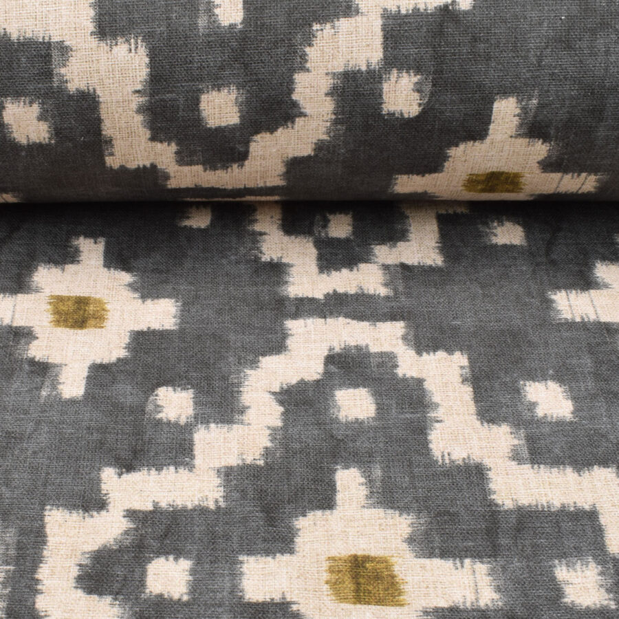 EW Solitaire fabric for curtains & Blinds in slate grey and with ochre detail