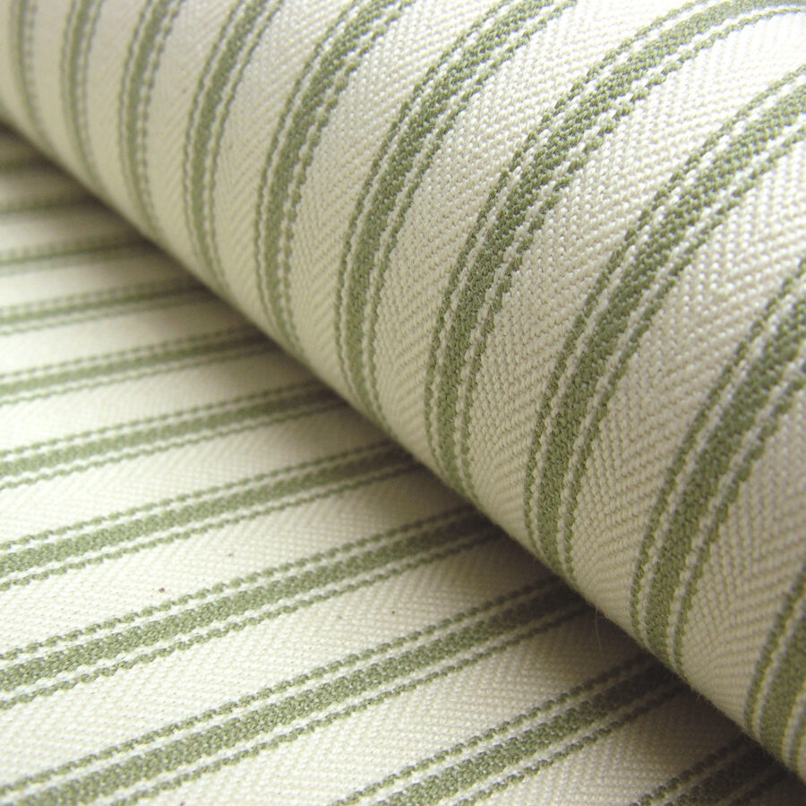 Ticking Fabric in Sage Green, material for curtains and blinds