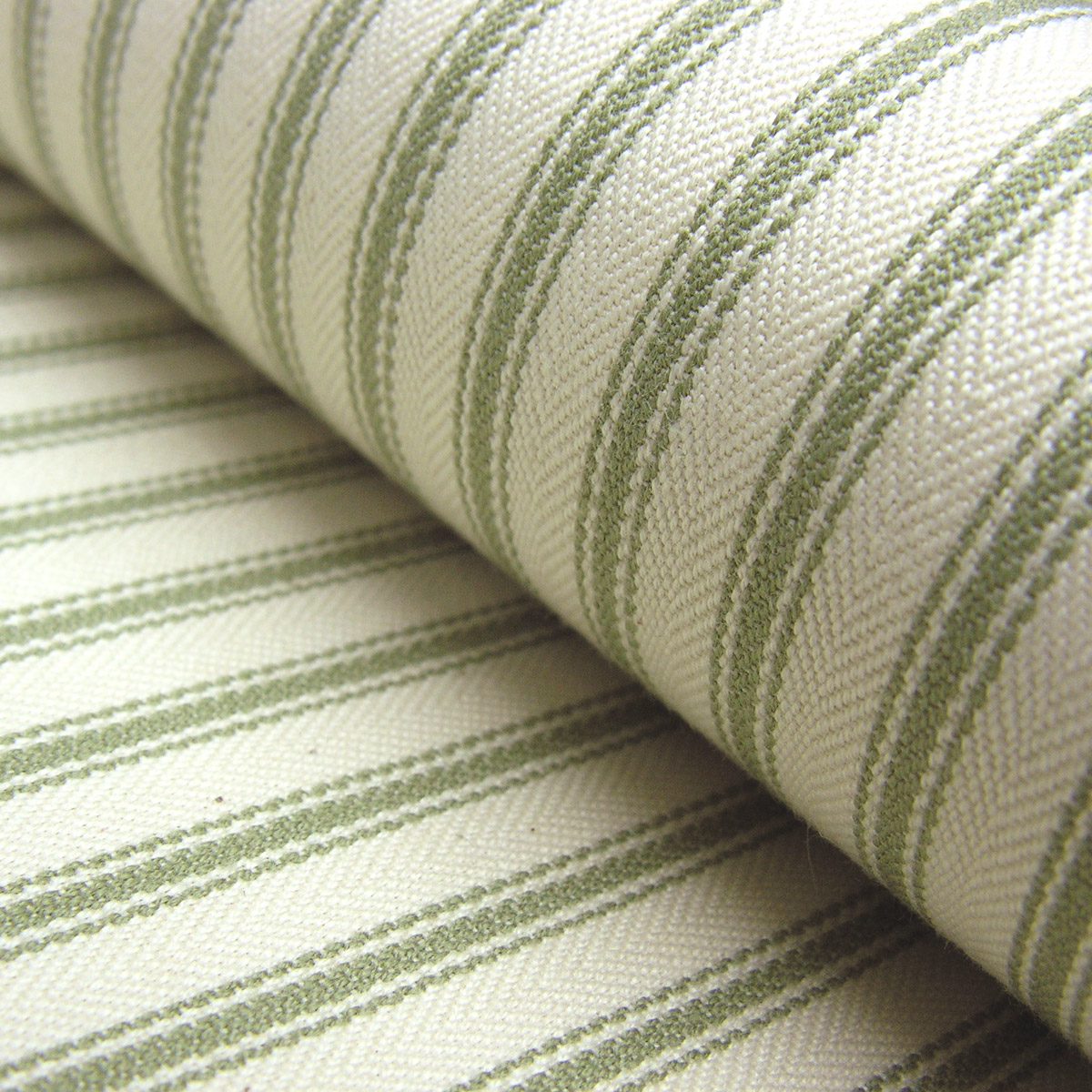 Ticking Fabric in Sage Green, material for curtains and blinds
