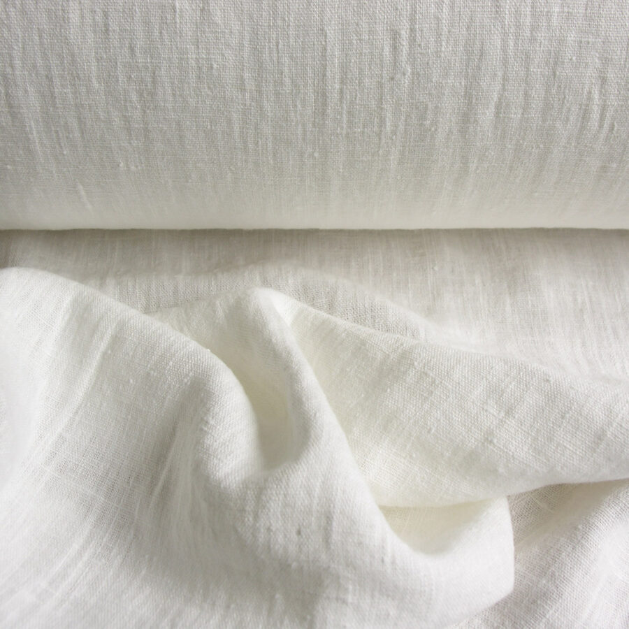 100% Linen fabric with a super soft drape, in a white just off bright white.