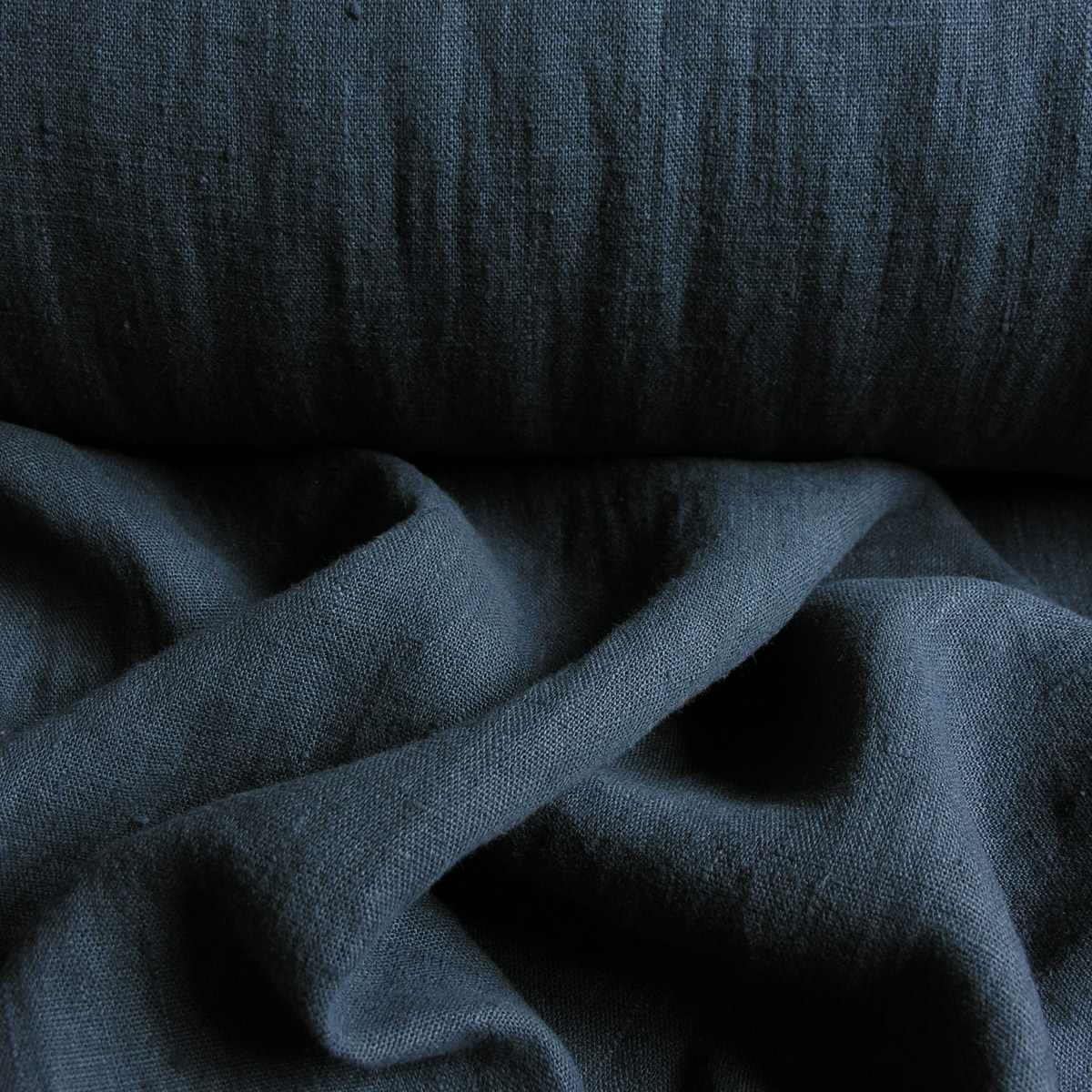 100% Linen fabric with a super soft drape in deep indigo blue.