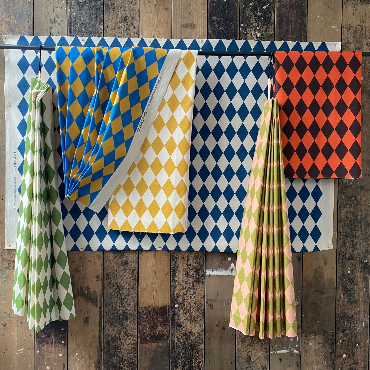 Harlequin fabric, A bold harlequin-style design in a vibrant palette of bright colours