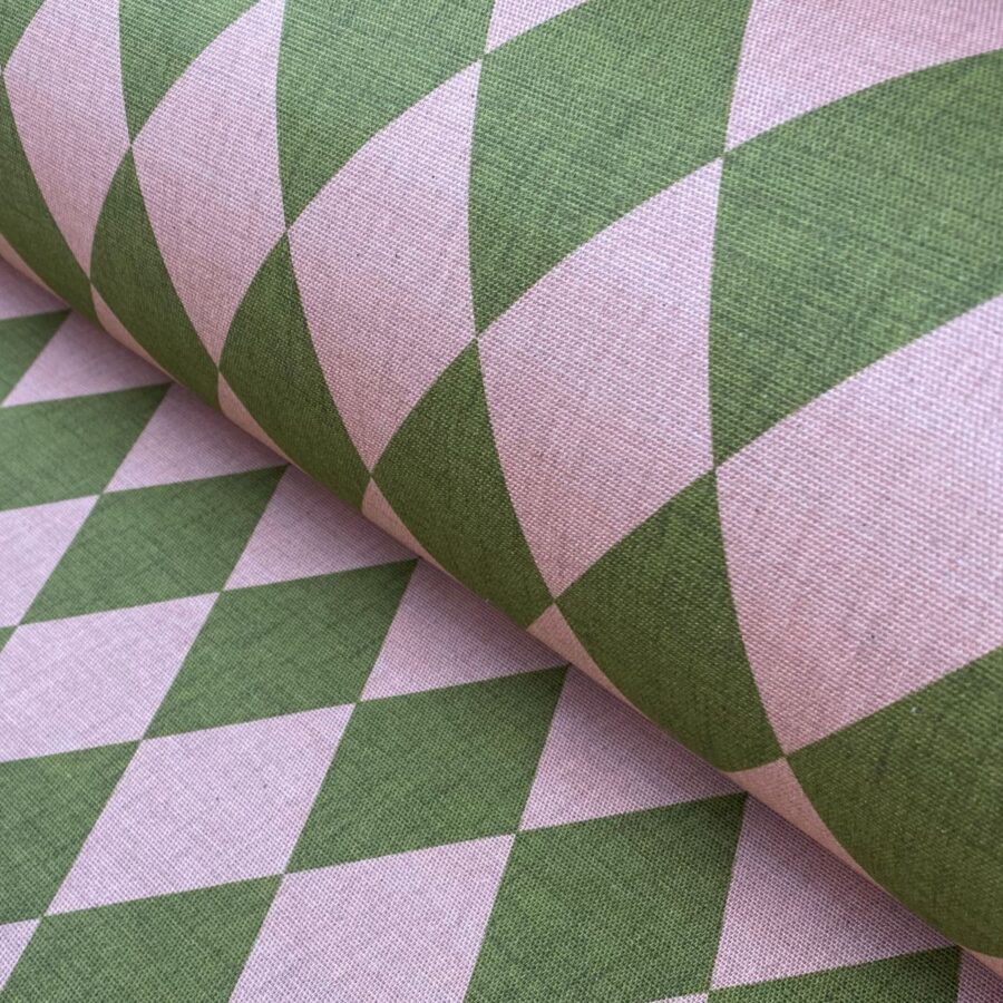Harlequin fabric, A bold harlequin-style design in a pink & green