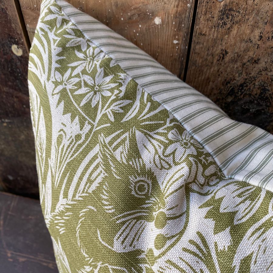 Squirrel and Sunflower Cushion - Olive Green
