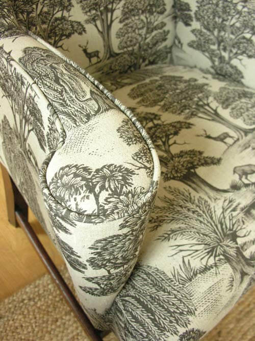 close up of piped armchair
