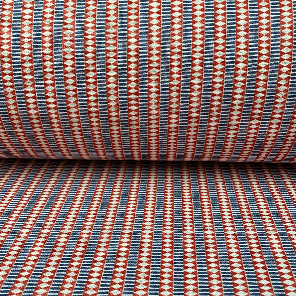 Tinsmiths Mexica Striped Fabric Cloth Red & Indigo suitable for curtains, blinds & Upholstery