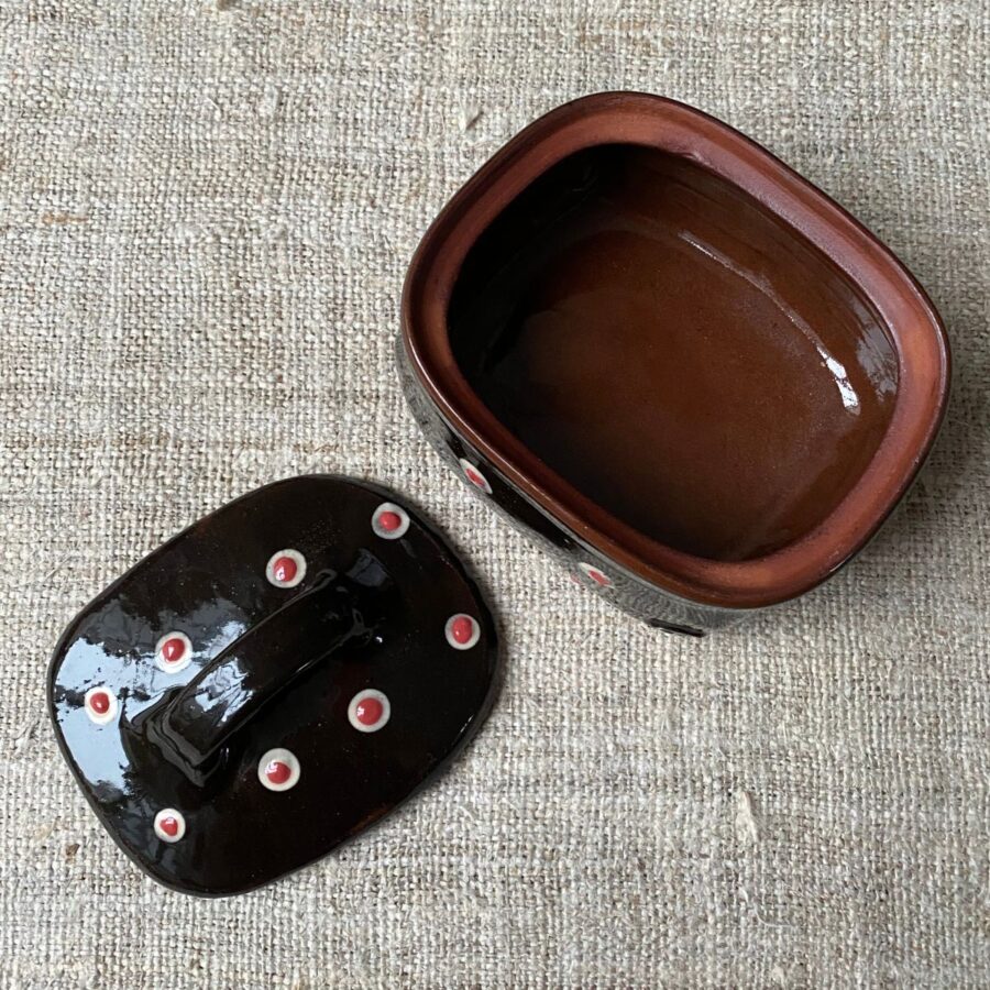 Erica Taylor Low Butter Dish - Black Spotty ETBU5