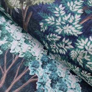 Tinsmiths Extra Wide Arboretum fabric on a roll in Indigo