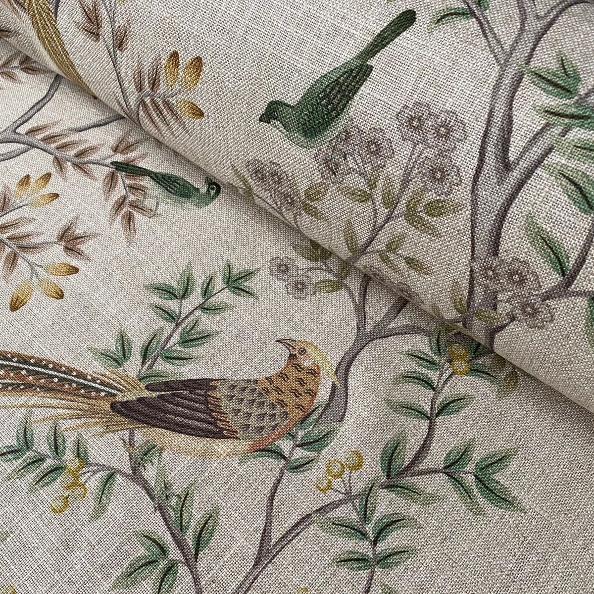 Tinsmiths Extra Wide Chinoiserie design curtain fabric on a roll