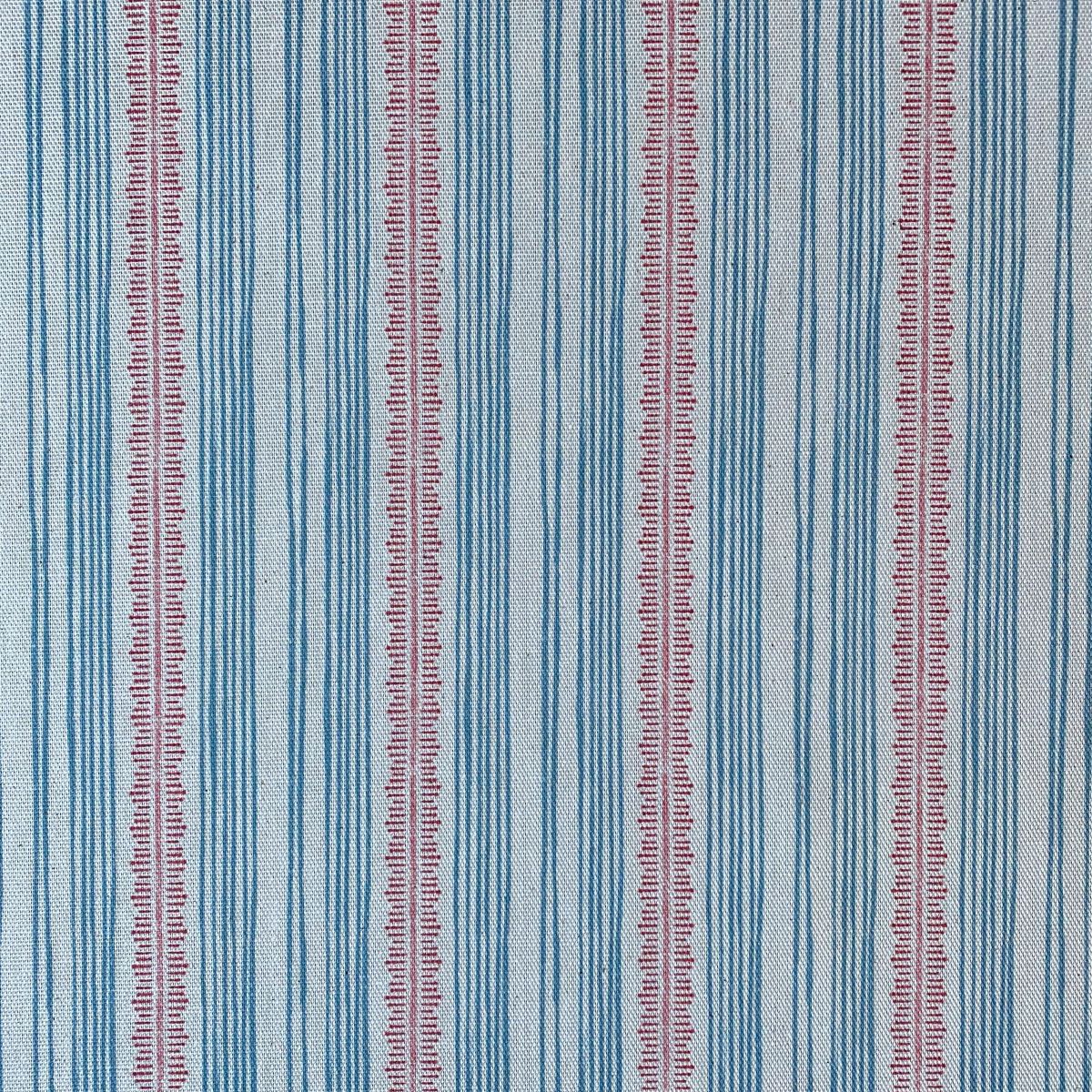 Tinsmiths Striped Feather Stripe Fabric on a roll in strawberry red & Blue