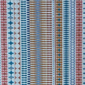 Tinsmiths Omega Stripe patterned fabric roll in teal & orange