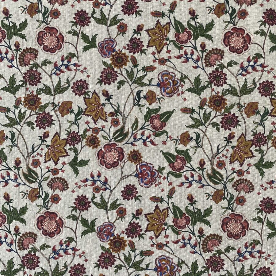 Melody Linen Raspberry & Leaf Green