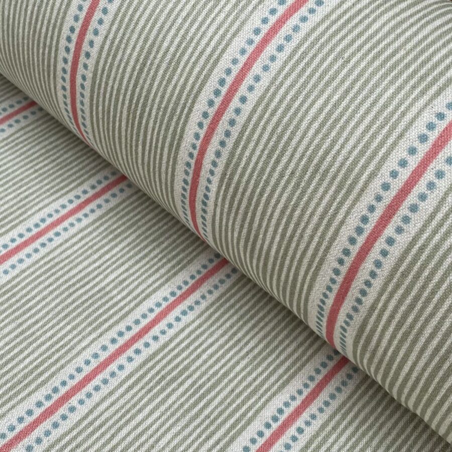 Extra Wide Avebury Stripe fabric Sage & Candy Pink