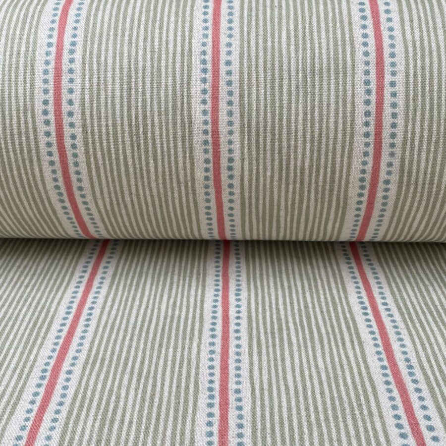 Extra Wide Avebury Stripe fabric Sage & Candy Pink