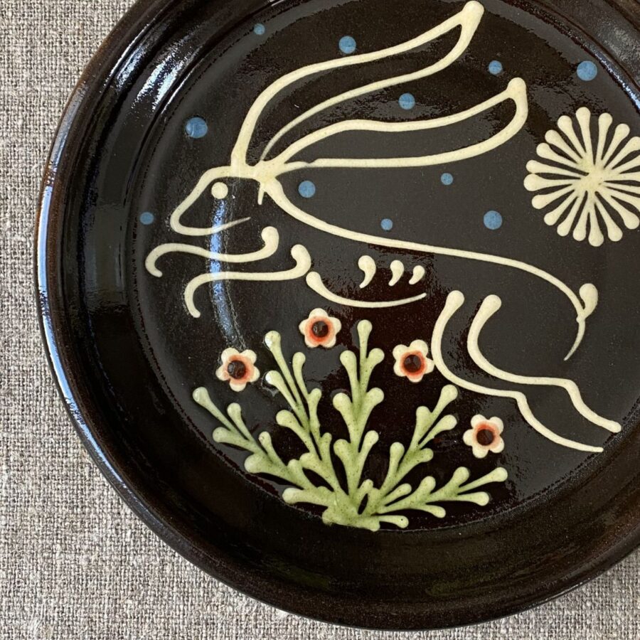 Paul Young Slipware Plate - Black Hare PYHB