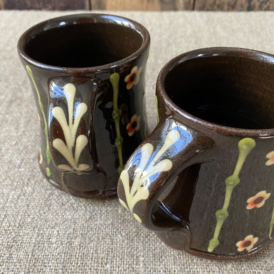 Detail of Paul Young Blossom-sprigged black Mugs