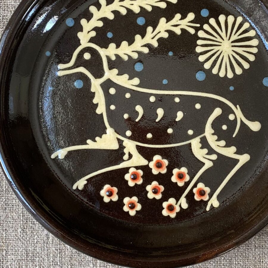 Paul Young Slipware Plate - Black Stag PYSBB