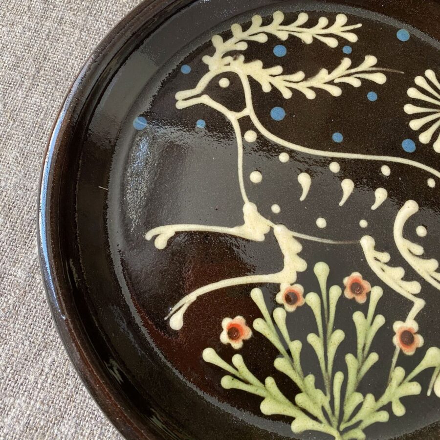 Paul Young Slipware Plate - Black Stag PYSBL