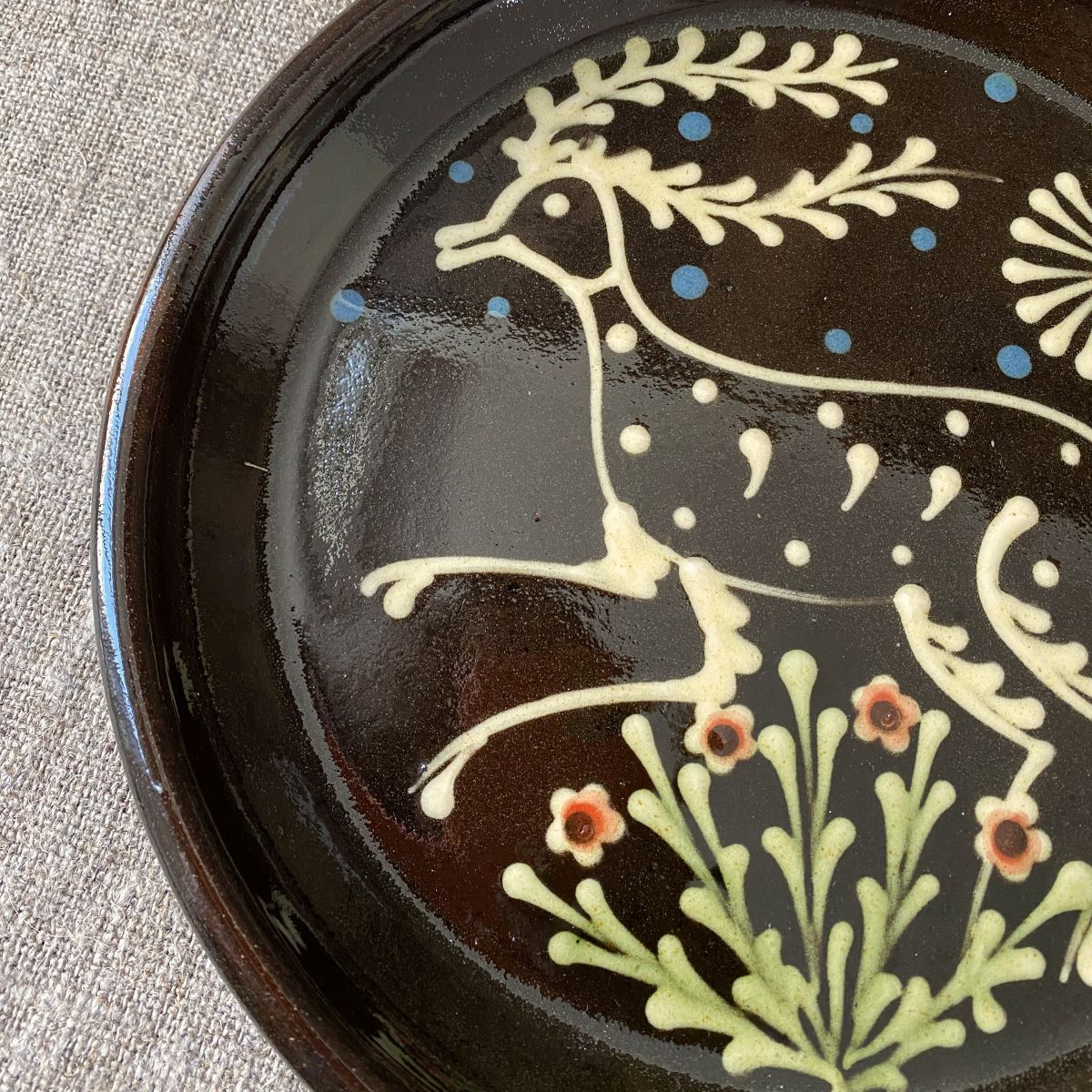Paul Young Slipware Plate - Black Stag PYSBL - Image 2