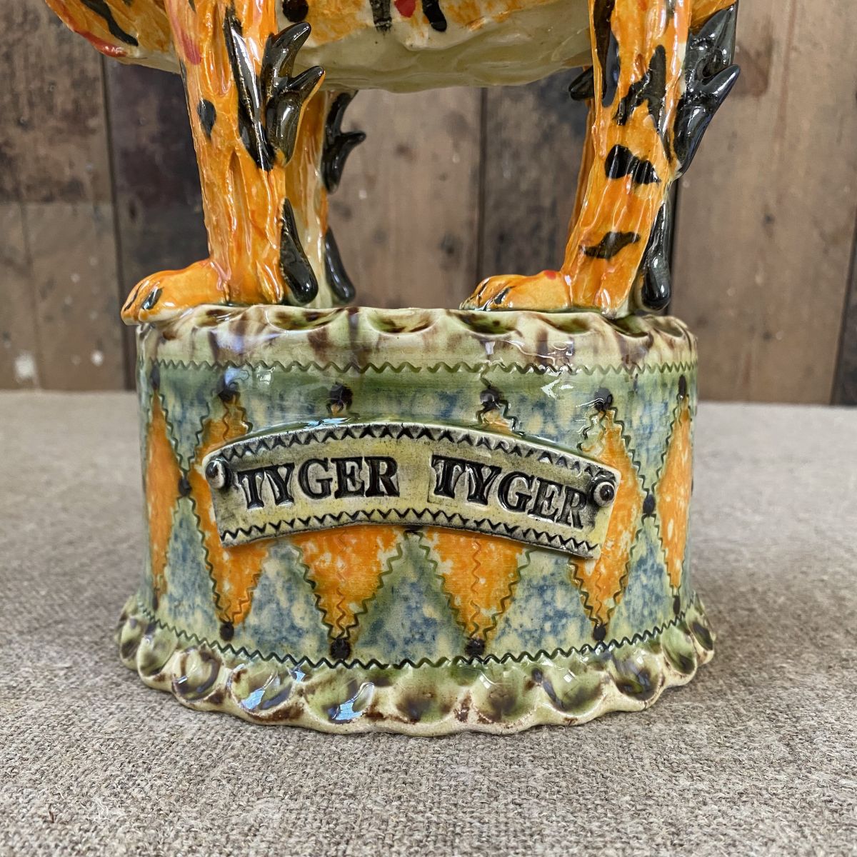 Highly detailed, ceramic slipware tiger by Paul Young