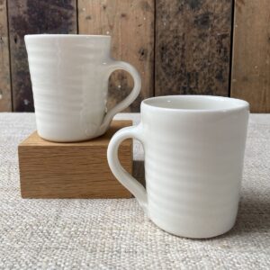 Stuart Houghton porcelain thrown mugs in white glaze
